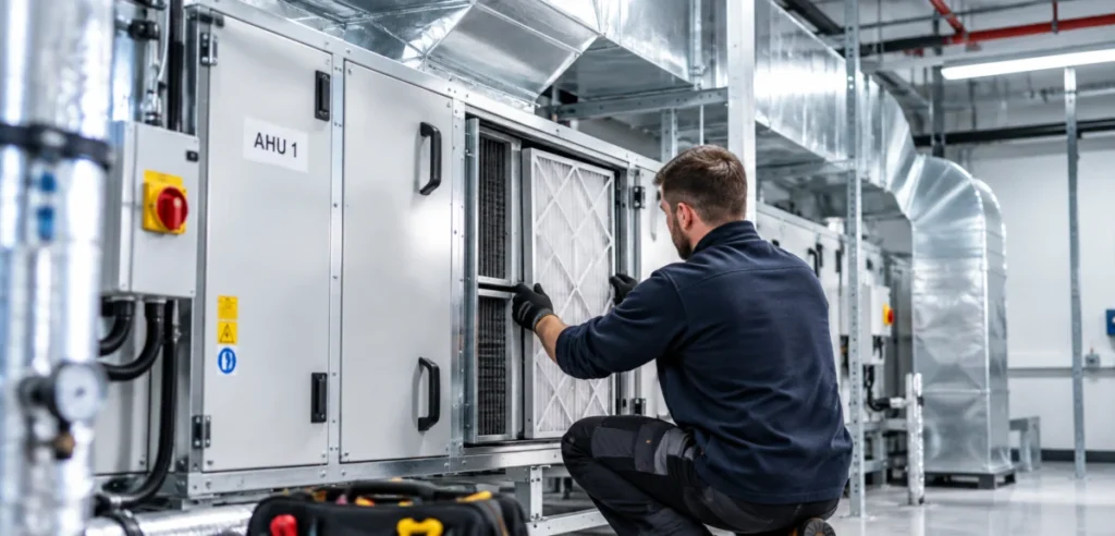 Air handling unit maintained by Abicool in a plant room