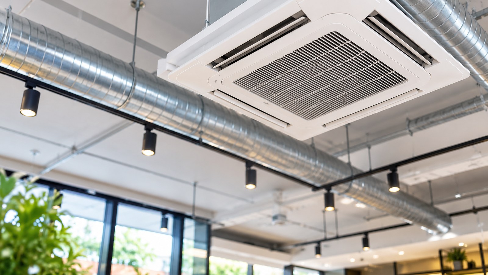 Ceiling cassette air conditioning in a commercial space