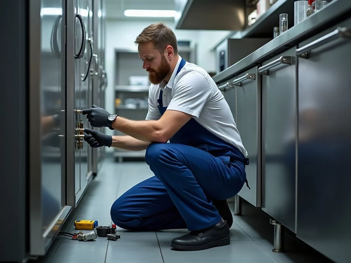 Engineer repairing a cold room