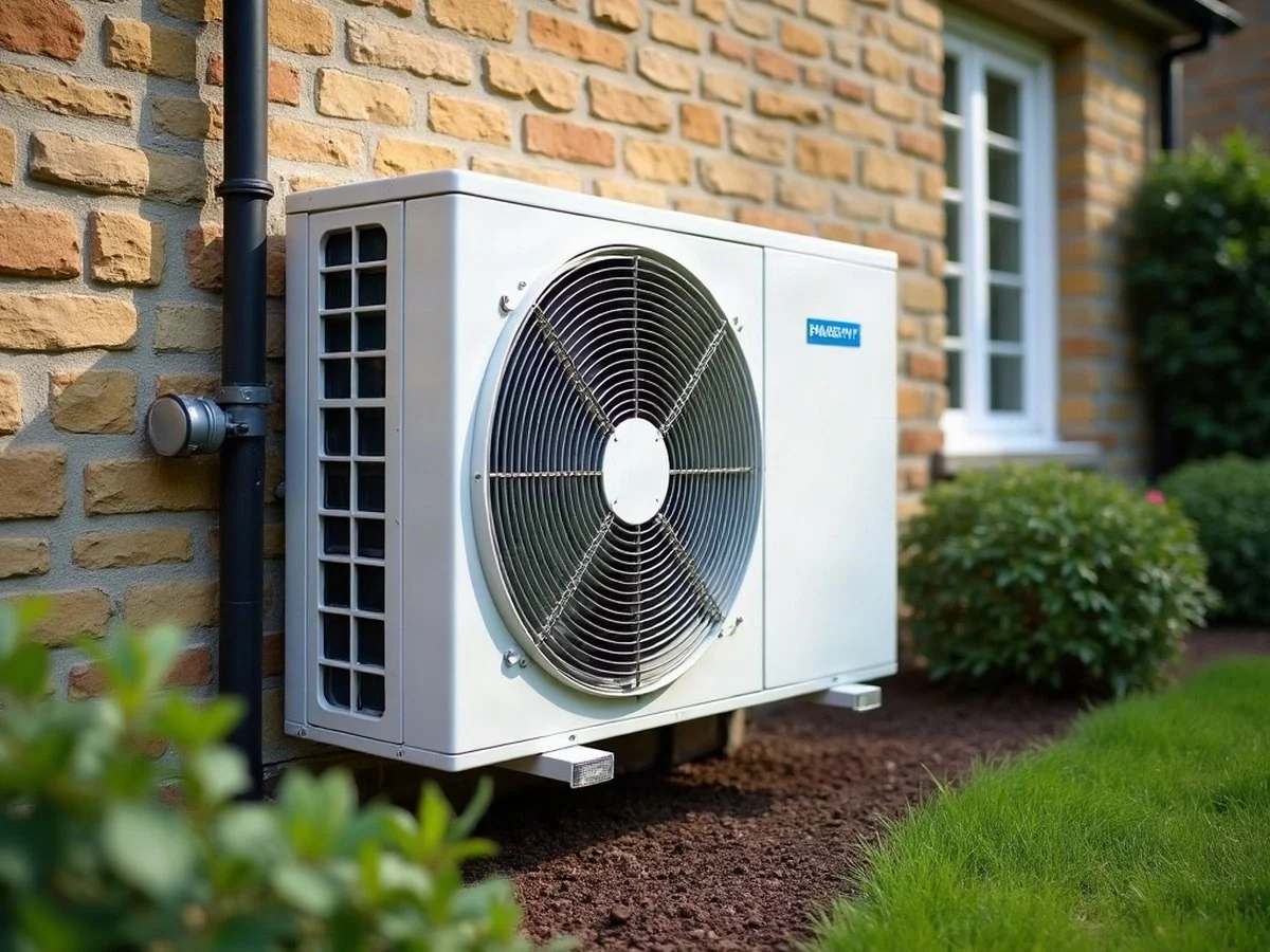Air source heat pump outside a building